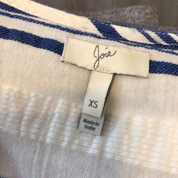 Joie Selbea Top XS Regatta Blue Striped Embroidered Bell Sleeve Cotton Blouse - Picture 9 of 10